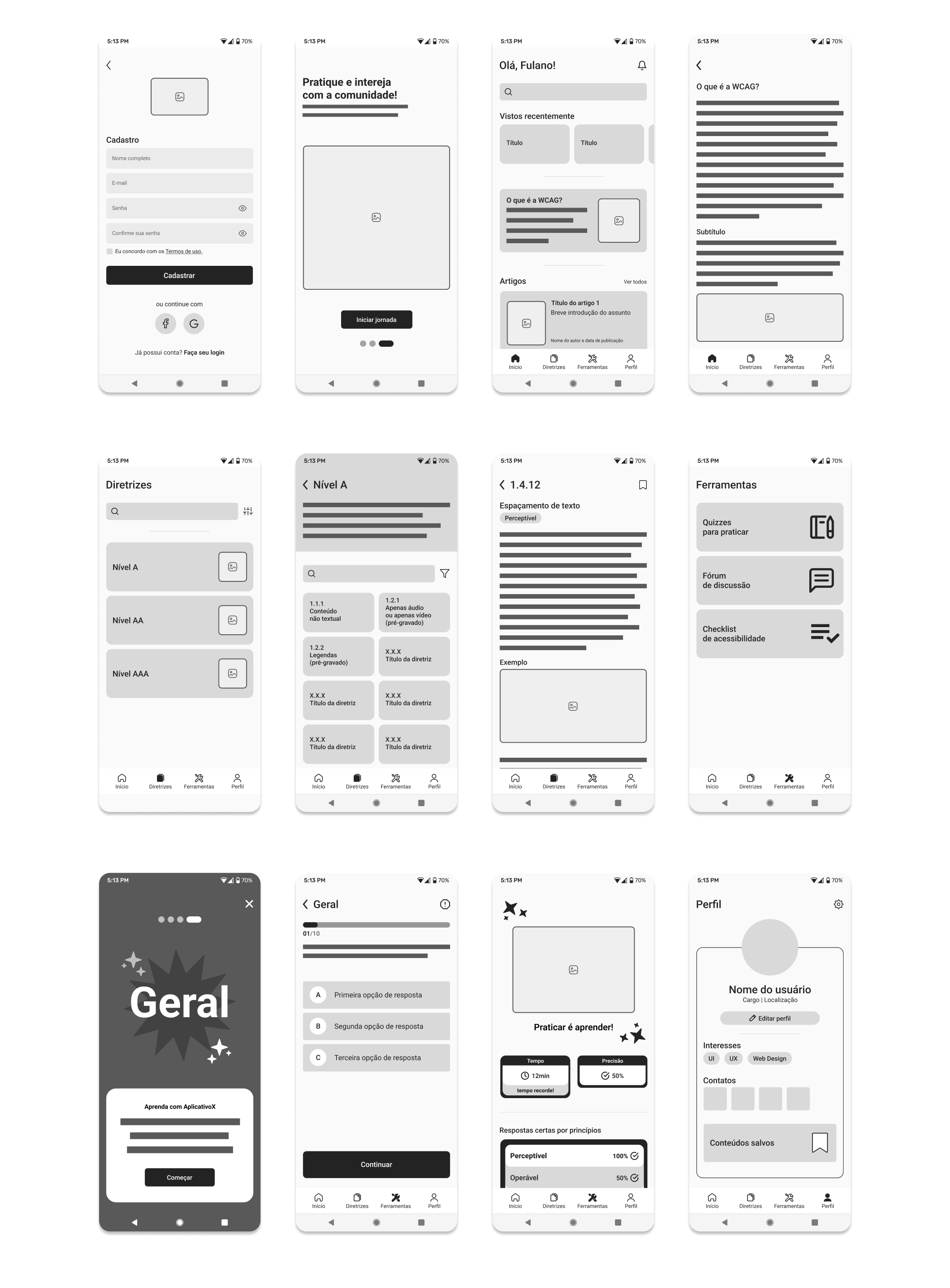 Wireframes do projeto